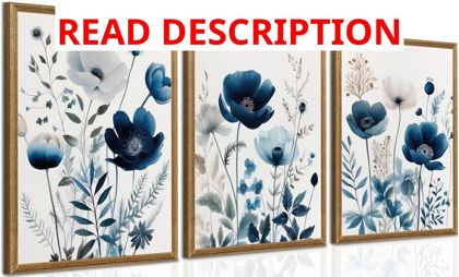 DUWQU Triptych Navy Floral Wall Art 12x16 x3