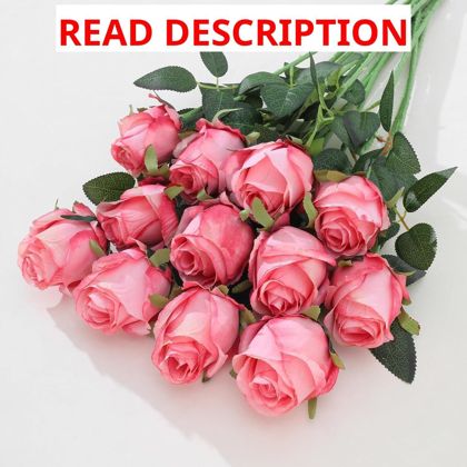 12Pcs Realistic Fake Dark Pink Roses