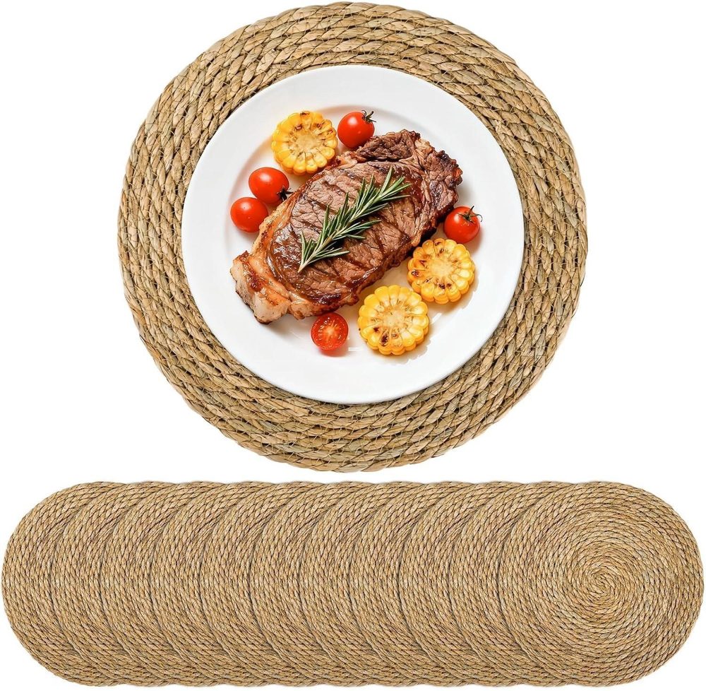 12 Round Woven Placemats 13" Rattan Chargers