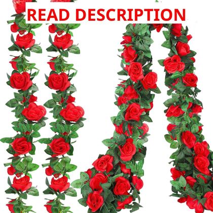 Aneco 4 Pack 32 FT Red Rose Vines Garland
