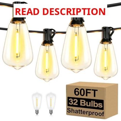 Brightever 60FT Outdoor String Lights 32 Bulbs