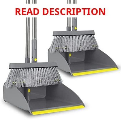 2-Pack Broom & Dustpan Set 48" Handle Grey