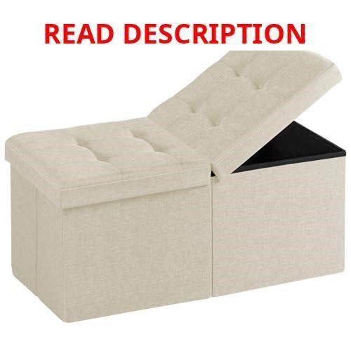 30-Inch Storage Ottoman Bench Beige