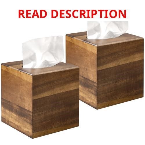 2 Pack Wooden Tissue Box Cover Acacia Wood