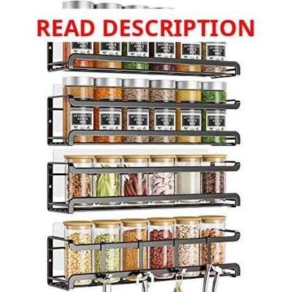 Bunoxea Spice Rack Wall Mounted 4 Pack Black