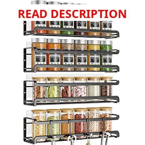 Bunoxea Spice Rack Wall Mounted 4 Pack Black