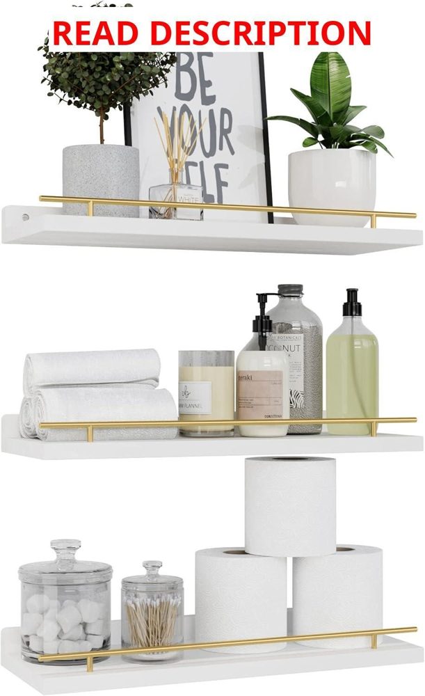 WOPITUES Floating Shelves Set of 3 White/Gold