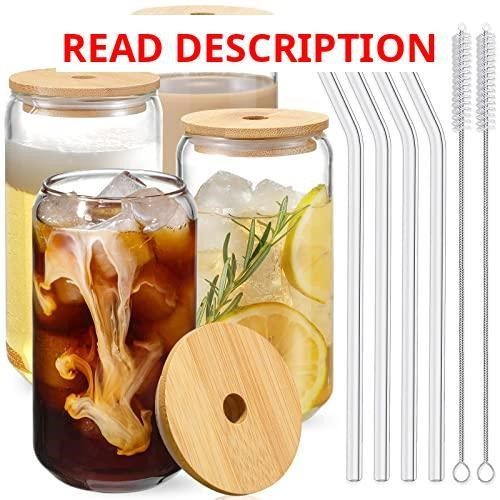 Drinking Glasses with Bamboo Lids 4pcs Set