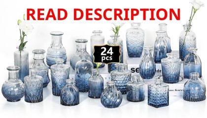 24Pcs Mini Bud Vases for Weddings Clear Blue