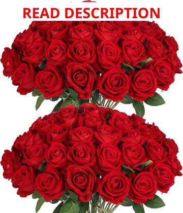 50Pcs Fake Red Roses Artificial Flowers