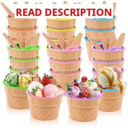 Ice Cream Bowls Set: Plastic Cups & Spoons