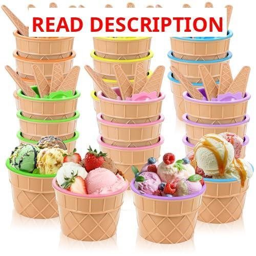 Ice Cream Bowls Set: Plastic Cups & Spoons