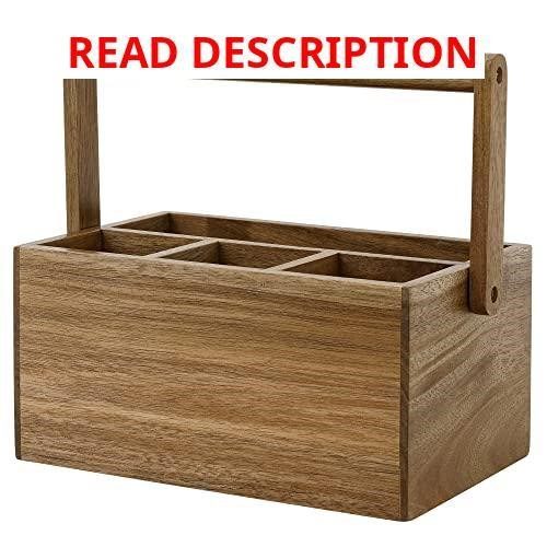 VaeFae Acacia Silverware Caddy with Handle