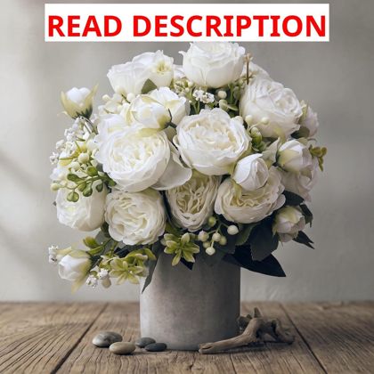 Crowye Silk Peonies Bouquet White 8 Bundles
