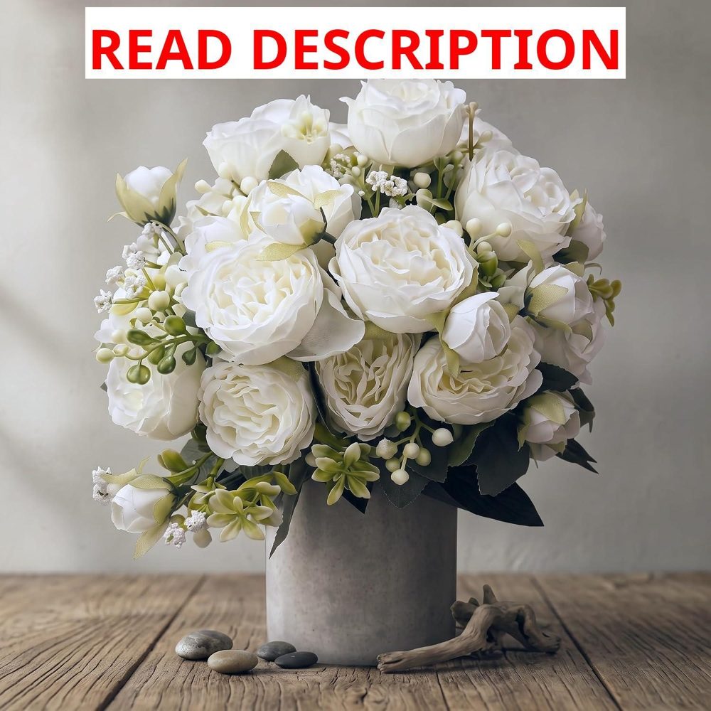 Crowye Silk Peonies Bouquet White 8 Bundles