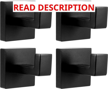 4 Pack Black Towel Hook - Stainless Hooks