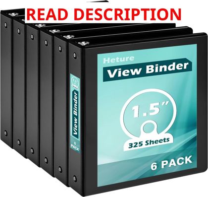 Heture 1.5" 3 Ring Binder 6 Pack Black