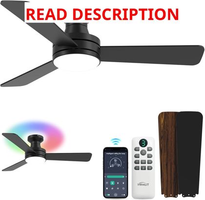 42" RGB Ceiling Fan Remote DC Motor Black