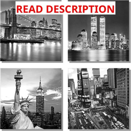 NYC Black & White Canvas Art 4pcs Framed 12x12