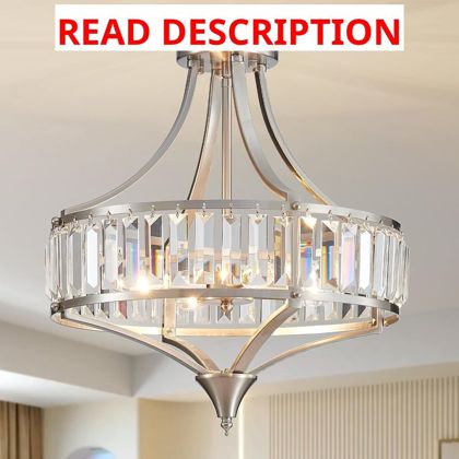 Crystal Chandelier Ceiling Light 4-Light BN