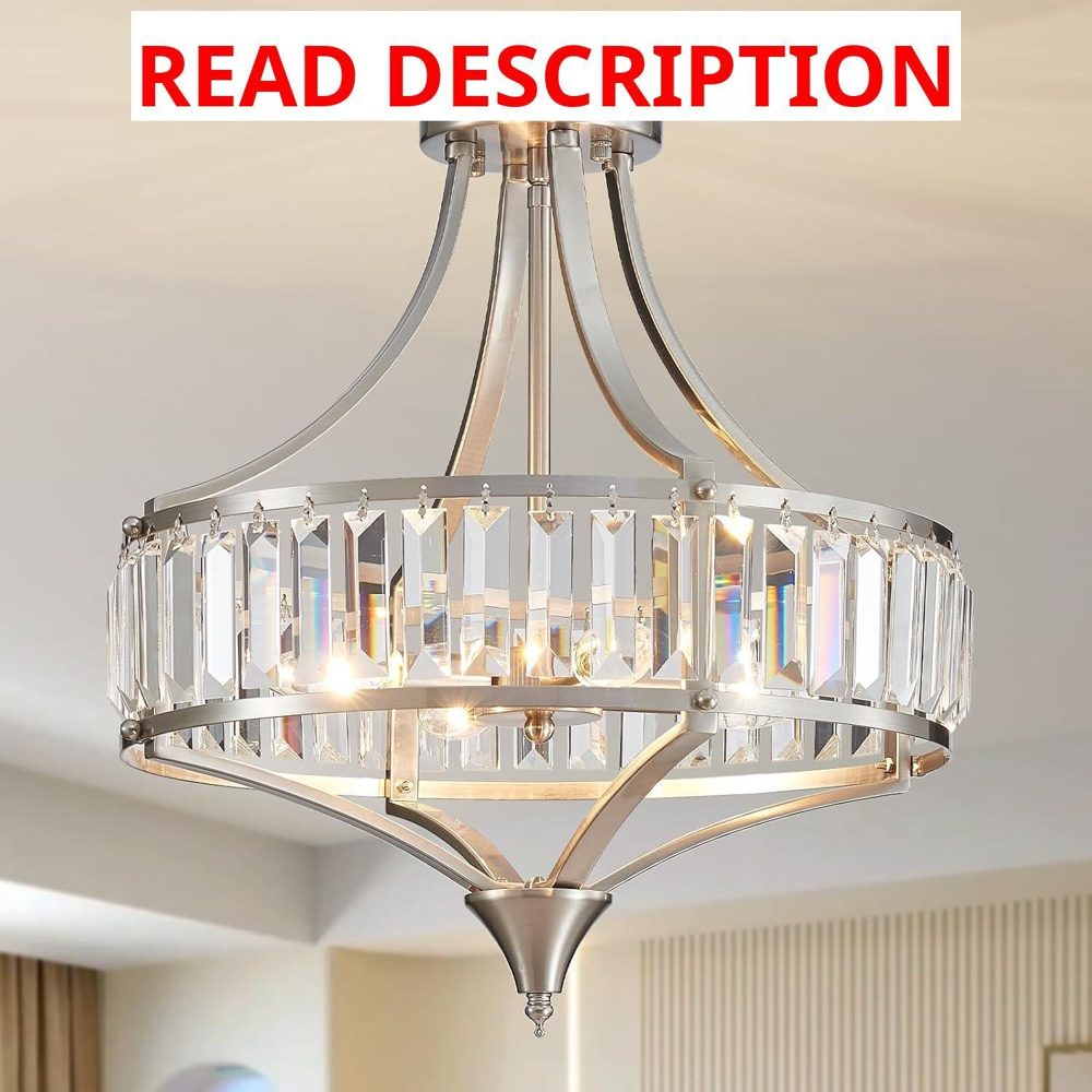 Crystal Chandelier Ceiling Light 4-Light BN