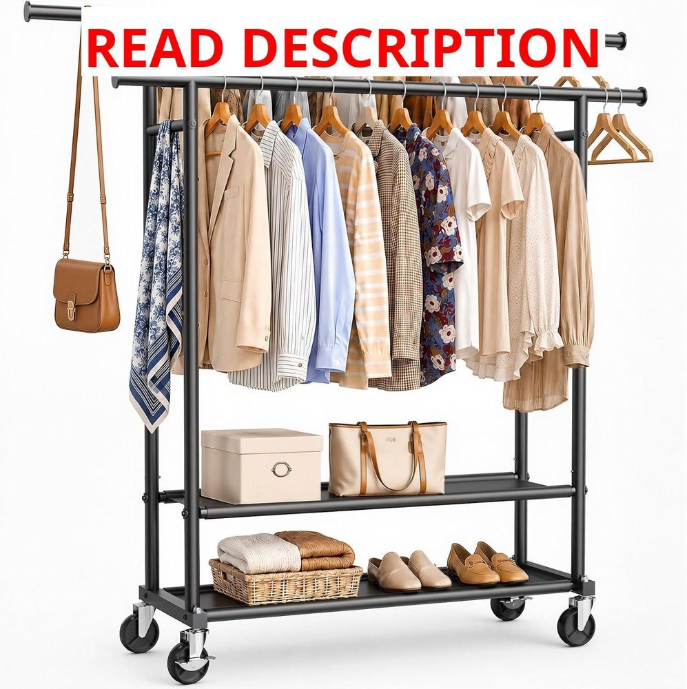 Portable Clothes Rack with Wheels Black