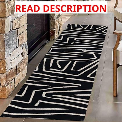 Bohemian Striped Rug 2x7ft Runner Black/White