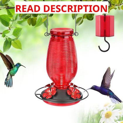 FEED GARDEN Glass Hummingbird Feeder 20oz Red