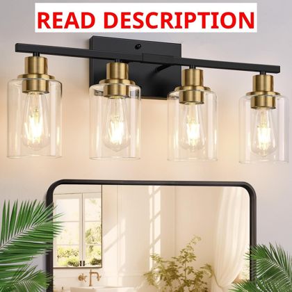 Indoi 4-Light Bathroom Fixture Black & Gold