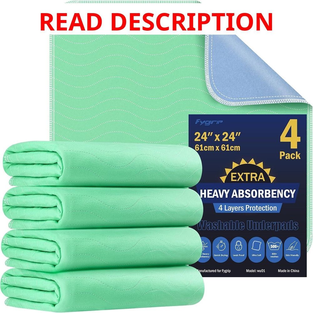 Fygrip 4 Pack 24" x 24" Bed Pads