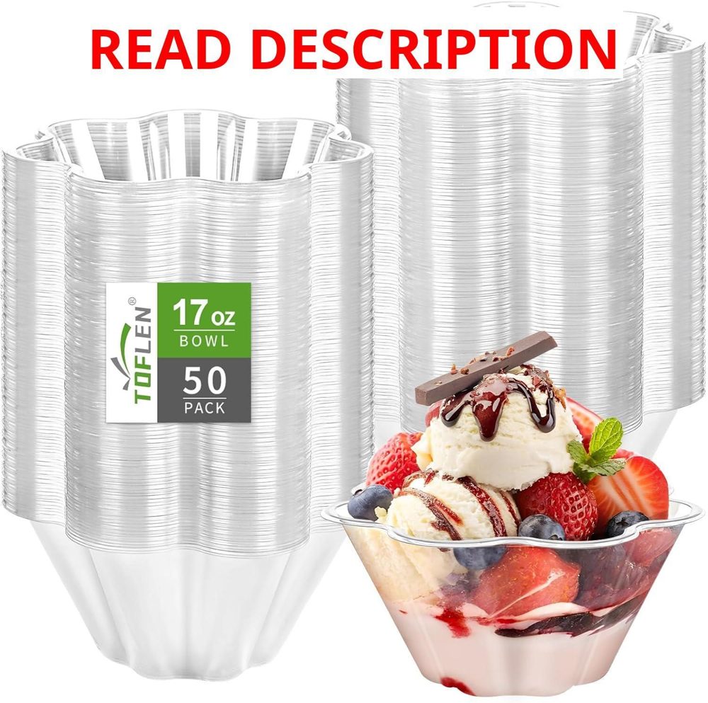 TOFLEN 17 oz Clear Plastic Bowls 50 Pack