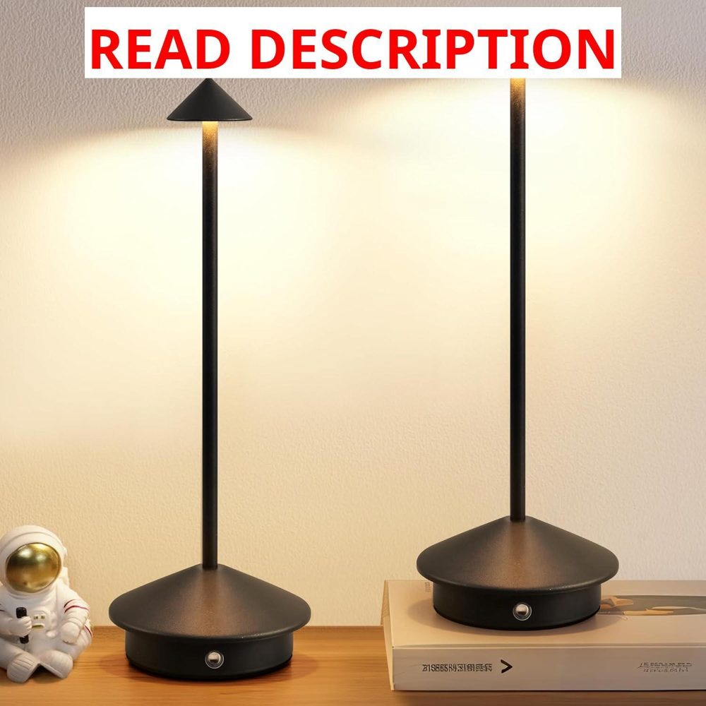 Cordless Table Lamp Set of 2 Black LED Lamps
