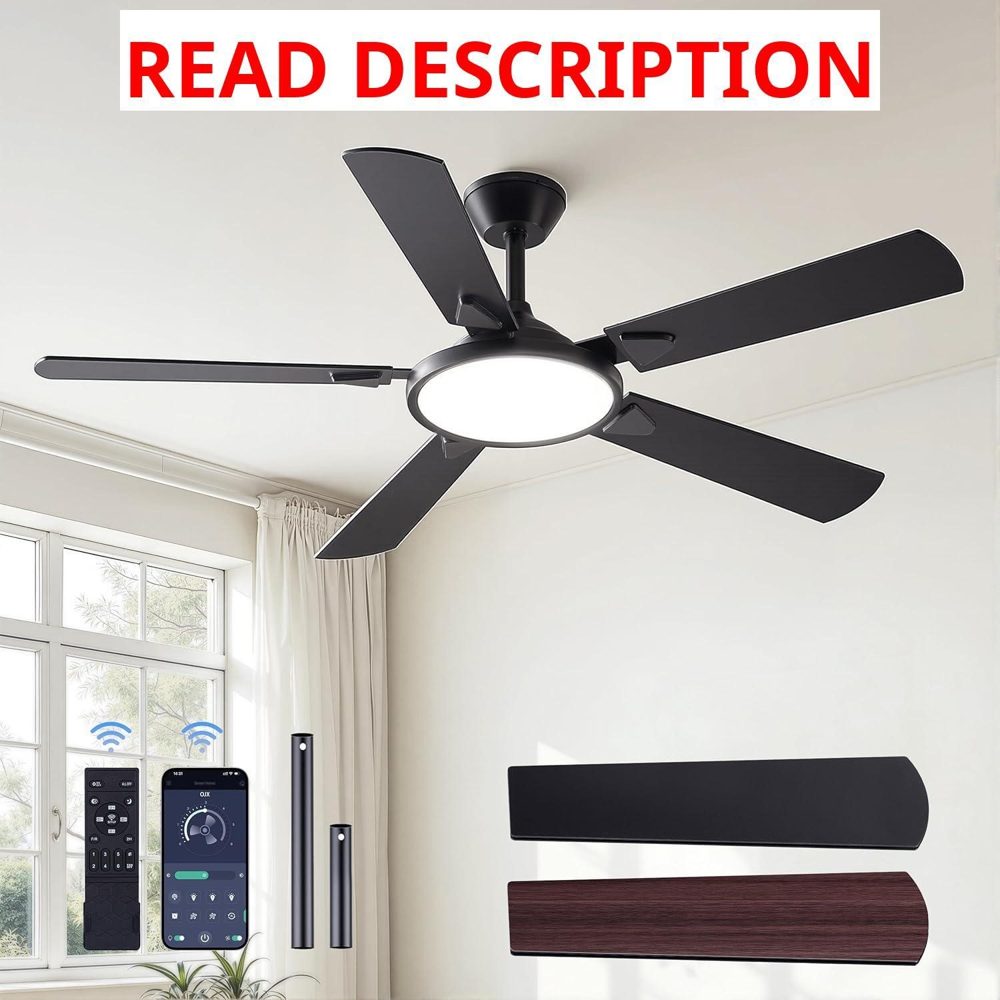 OJX 52" Ceiling Fan with Light DC Remote/APP