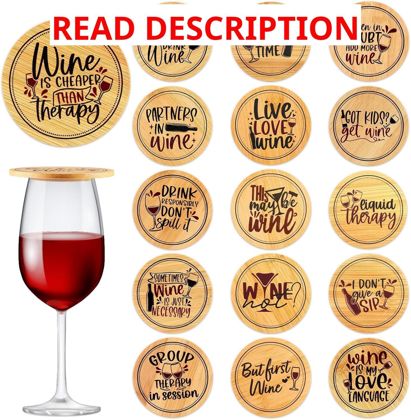 Tessco 16 Pcs Wine Glass Covers Bamboo Cap