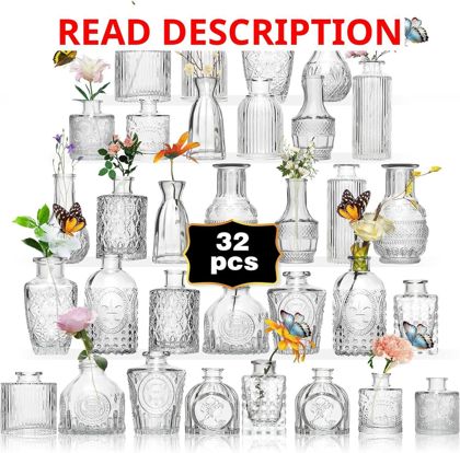 Glass Bud Vase Set 32PCS Clear for Tables