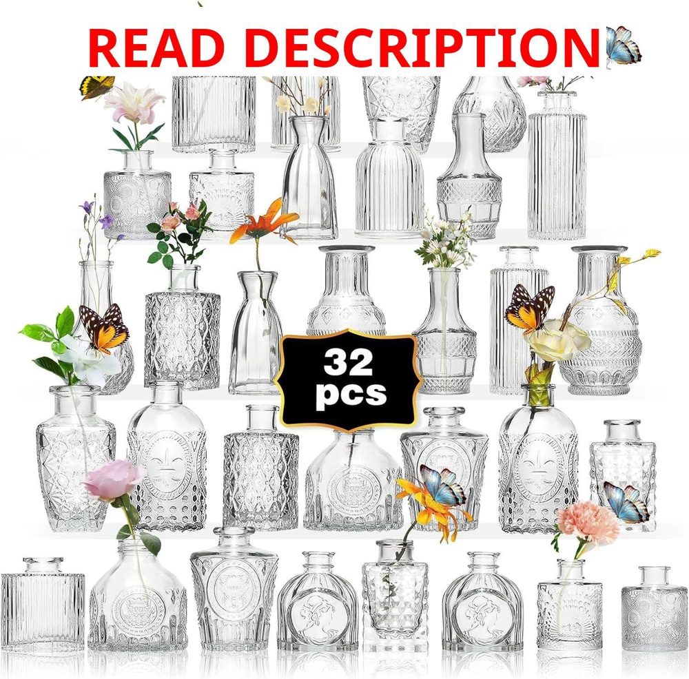 Glass Bud Vase Set 32PCS Clear for Tables