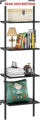 Ladder Shelf 4-Tier Metal Bookshelf Black