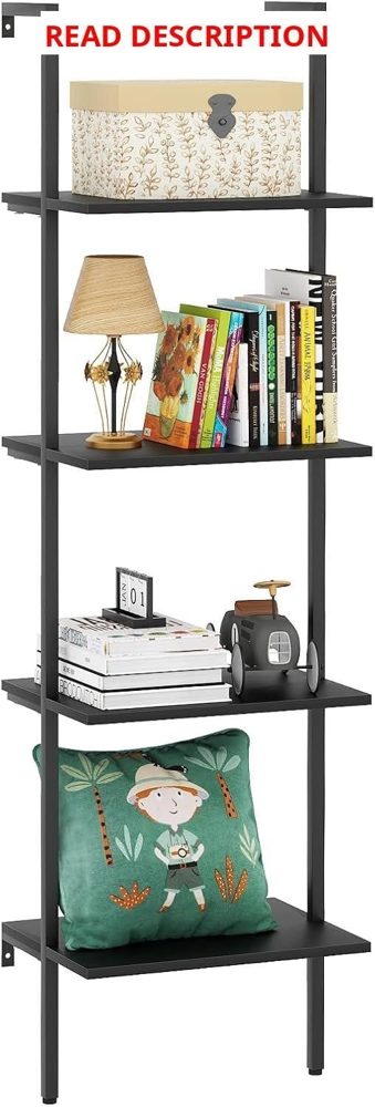 Ladder Shelf 4-Tier Metal Bookshelf Black