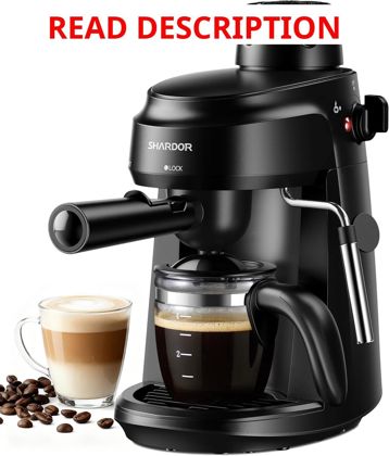 SHARDOR 3.5 Bar Espresso Machine 4-Cup Black