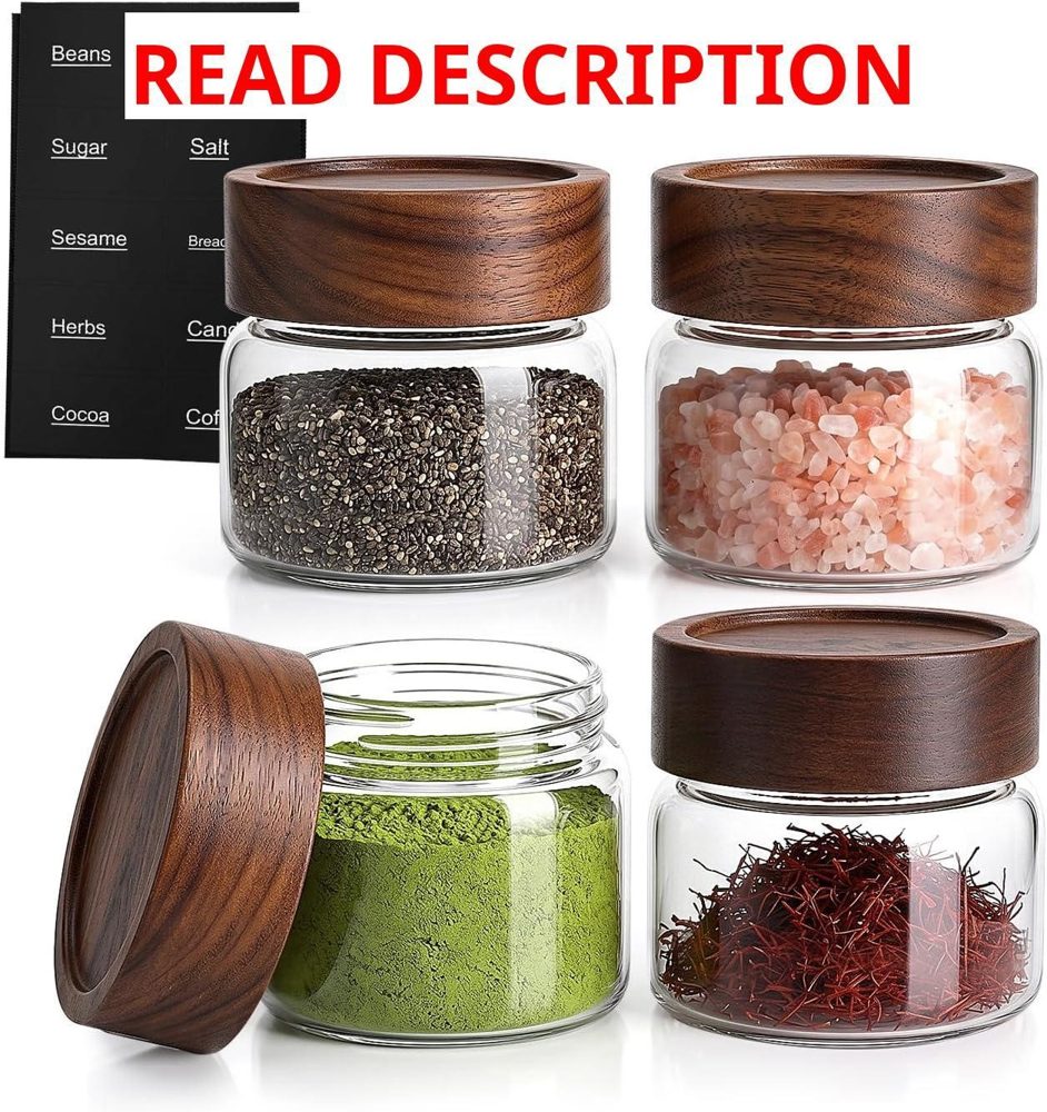 4 oz Glass Jars with Lids - 4 Pack Airtight