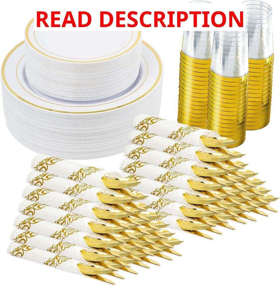 Fijinhom 350Pcs Gold Disposable Plates