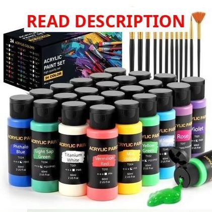 Acrylic Paint Set 24 Colors + 12 Brushes