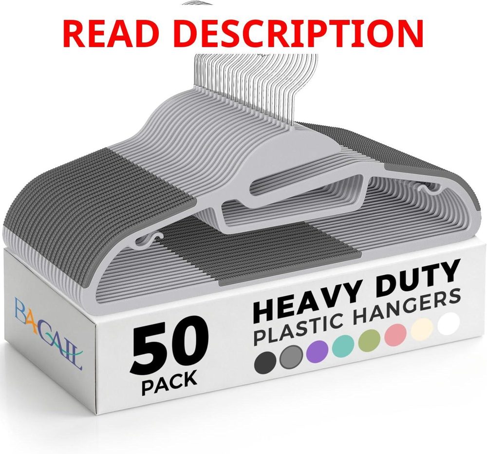 BAGAIL Plastic Hangers 50 Pack Non-Slip Grey