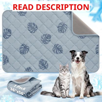 LOOBANI Dog Cooling Mat 56"x36" Grey Monstera