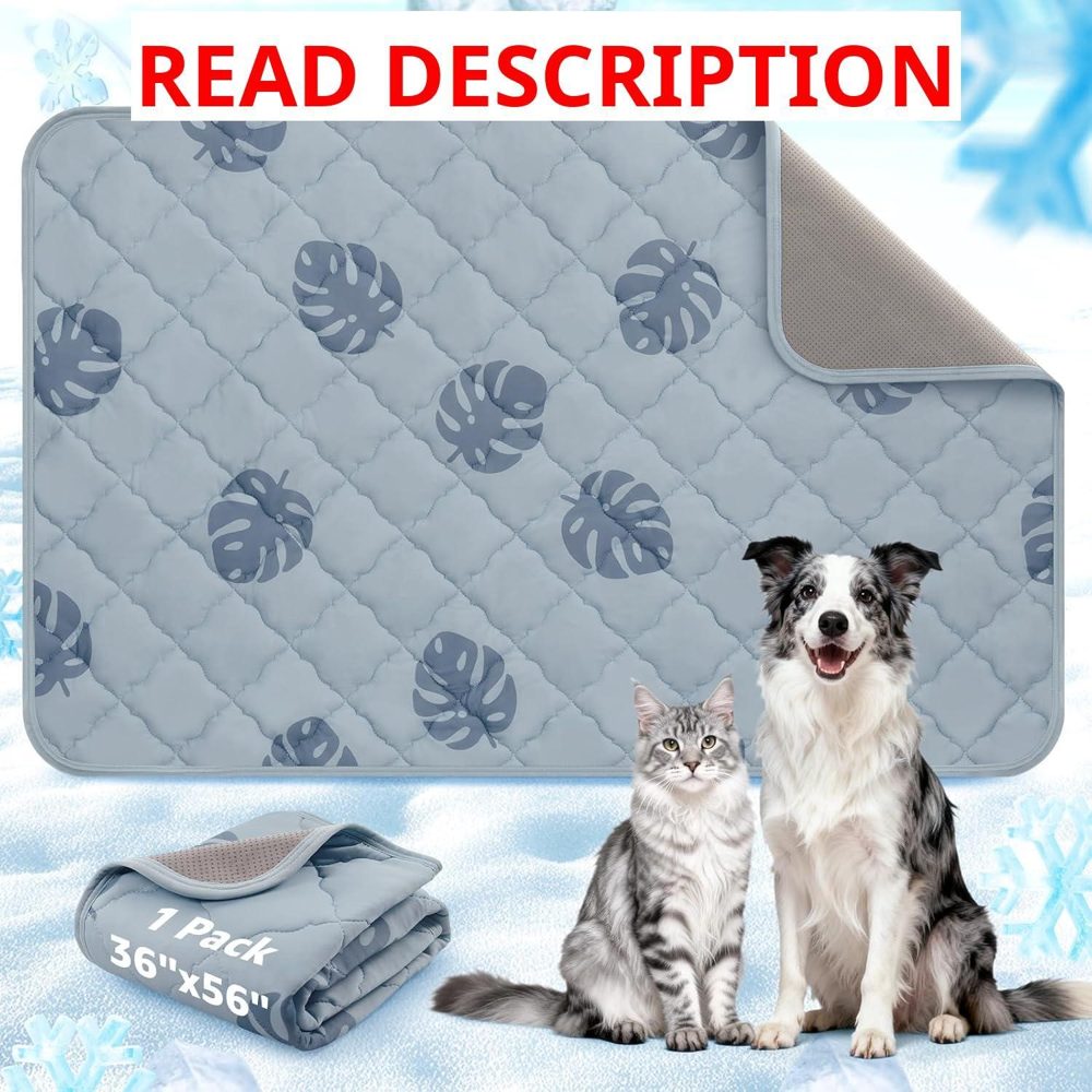 LOOBANI Dog Cooling Mat 56"x36" Grey Monstera