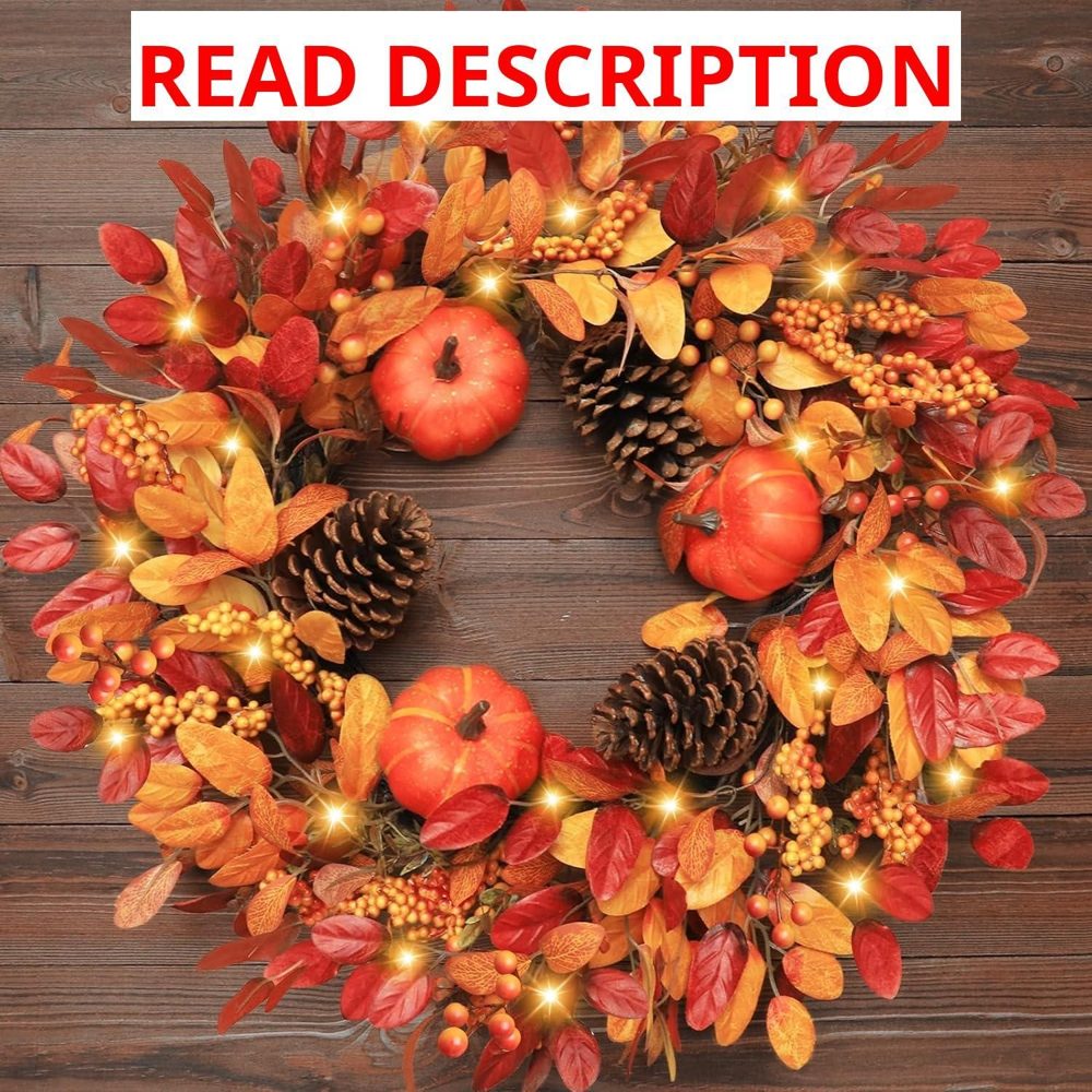 26 Inch Fall Wreath with Lights & Timer