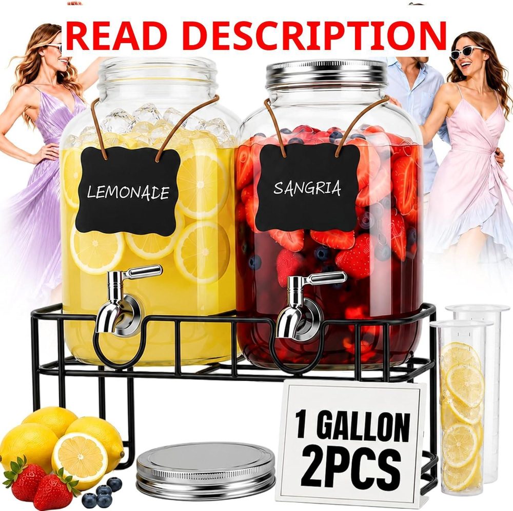 1-Gallon Glass Drink Dispenser with Stand