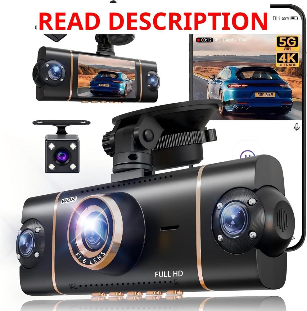 4-Channel 360  Dash Cam Front/Rear 64GB Black