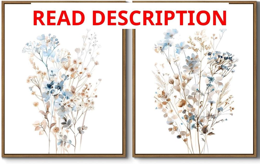 Watercolor Botanical Wall Art Blue/Brown 11x14