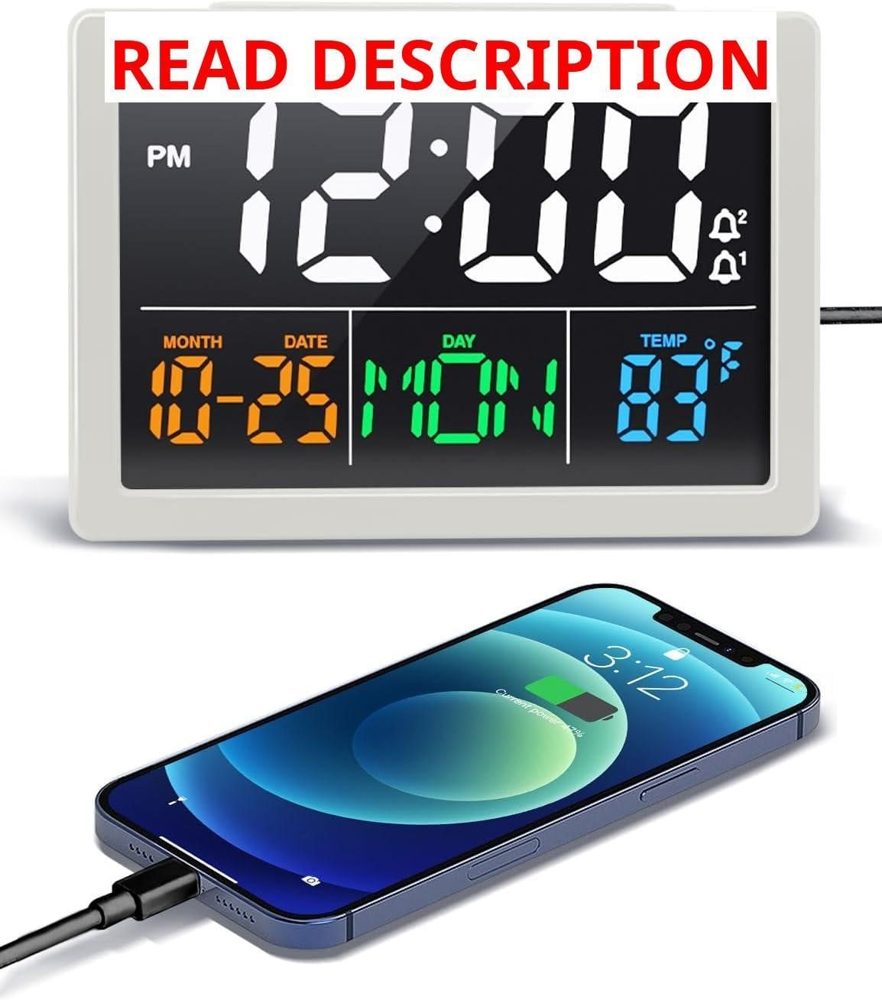 JALL Digital Clock with Date & Temp 2 Alarms